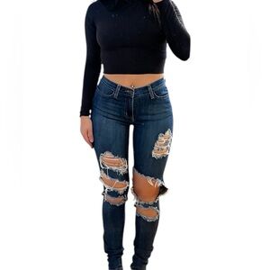 Women's Distressed Blue Jeans